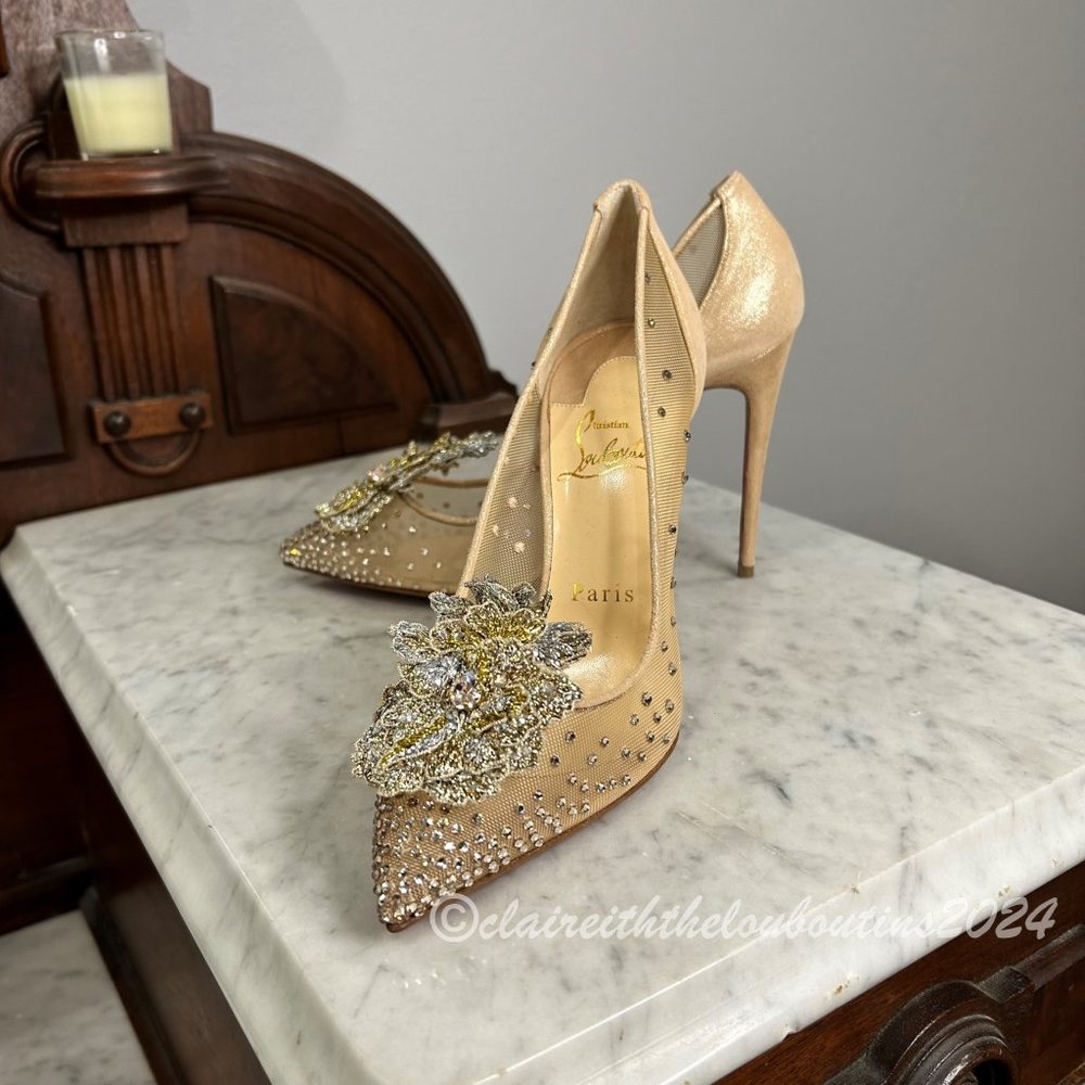 Christian Louboutin Marenude 100 Nude Mesh Strass Pump size 36.5